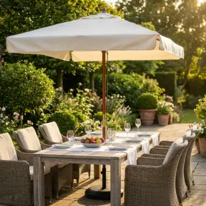 Ombrellone per Giardino 2x3 Rettangolare Palo Centrale Ecrù Legno 2