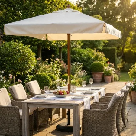 Ombrellone per Giardino 2x3 Rettangolare Palo Centrale Ecrù Legno