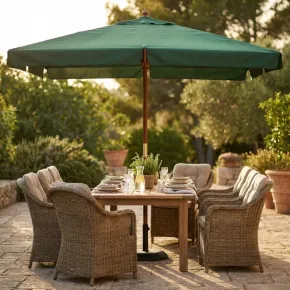 Ombrellone per Giardino 3x4 Rettangolare Palo Centrale Verde Legno 2