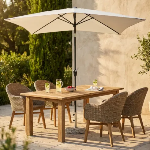 Ombrellone per Giardino 2x3 m Beige Palo Centrale con Carrucola