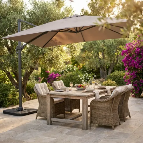 Ombrellone per Giardino 3x3 m Palo Laterale Tortora Base a Crociera