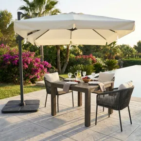 Ombrellone per Giardino 3x3 m Palo Laterale Ecrù Base a Crociera 2