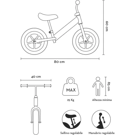 Bicicletta per Bambini Evolutiva Senza Pedali Rosso Balance Bike
