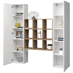 Parete Attrezzata Libreria Soggiorno Bianco Lucido Rovere 170 cm 2