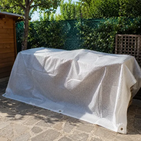 Telo Occhiellato Impermeabile 3x6 m PE Bianco Copertura Lavabile