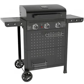 Barbecue a Gas 3 Bruciatori 7,5kW Griglia in Ghisa 55x34cm Giardino