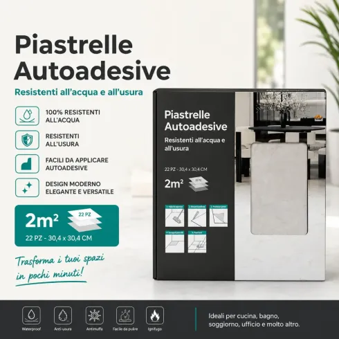 Set 22 Piastrelle Autoadesive PVC Effetto Marmo Grigio Muro Pavimento