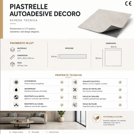 Set 22 Piastrelle Autoadesive PVC Effetto Marmo Beige Muro Pavimento