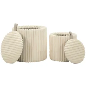 Set 2 Pouf Contenitori Imbottiti Bianco Seduta Tavolino Soggiorno Camera 2