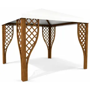 Gazebo in Legno Impregnato 3x3 m Noce Copertura in PVC Bianco Giardino