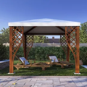 Gazebo in Legno Impregnato 3x3 m Noce Copertura in PVC Bianco Giardino 2