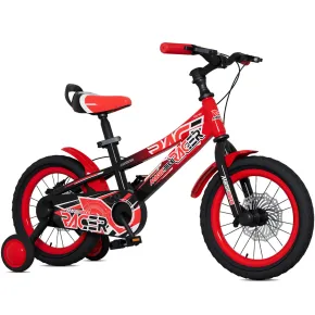 Bicicletta per Bambini 16" Rosso Rotelle Laterali con Freno a Disco