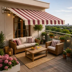 Tenda da Sole Avvolgibile Barra Quadra 400x300 cm Bordeaux Crema 2