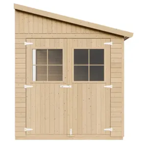 Casetta da Giardino 2x4 m in Legno 17 mm Addossata Aperta Doppia Porta 2