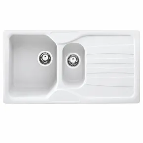 Lavello Cucina 2 Vasche con Gocciolatoio Reversibile Fragranite Bianco 2