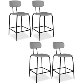Set 2 Sgabelli Cucina Penisola Ecopelle Grigio Effetto Cuoio Schienale