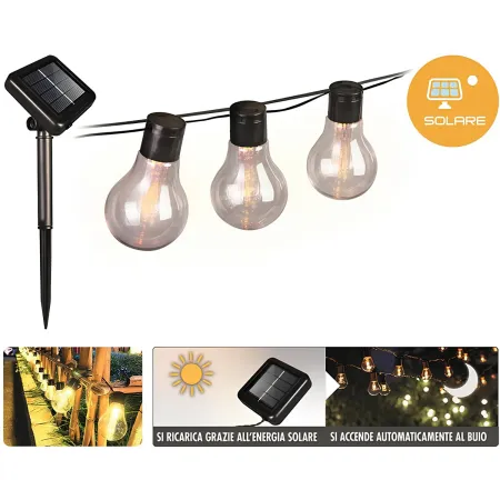 Filo Luci per Gazebo Pergole Energia Solare 40 LED 12W Luce Calda 10m