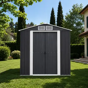 Casetta da Giardino in Acciaio Zincato 195x131 cm Doppia Porta Box 2