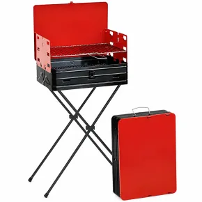 Barbecue a Carbonella Richiudibile a Valigetta con Griglia Regolabile
