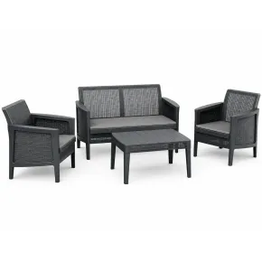 Set Salotto da Giardino Grafite Effetto Juta Divano 2 Poltrone Tavolo