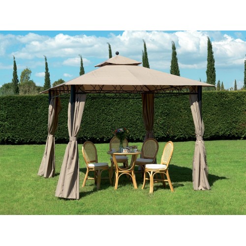Gazebo Ecru 3x3 Ferro Battuto da Esterno Giardino con Teli Tende Pareti Laterali