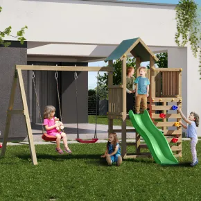 Parco Giochi Bimbi da Giardino in Legno Altalena Scivolo Picnic Tavolo 2