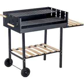 Barbecue a Carbone con Doppia Griglia Inox Regolabile Ripiani in Legno