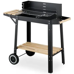 Barbecue a Carbonella con Griglia Inox Regolabile e Ripiani in Legno