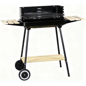 Barbecue a Carbonella da Esterno con Ruote Portatile Griglia Regolabile