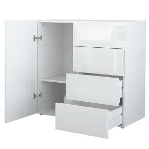 Madia Bianco Lucido con 1 Ante e 4 Cassetti Credenza in Legno da Ingresso 2