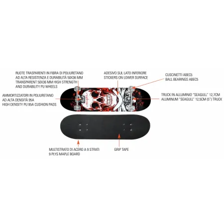 Skateboard Bambini 79x20cm in Acero 9 Strati Truck in Alluminio