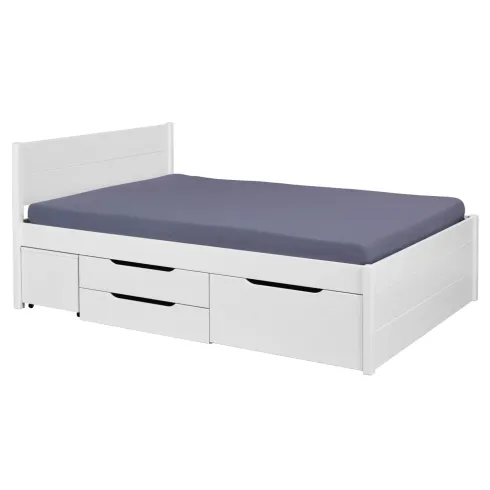 Letto Matrimoniale 180x200 cm in Pino Bianco con Cassetti Comodini