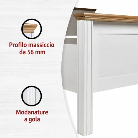 Letto alla Francese 140x200 cm Pino Massello Bianco Rovere con Testiera