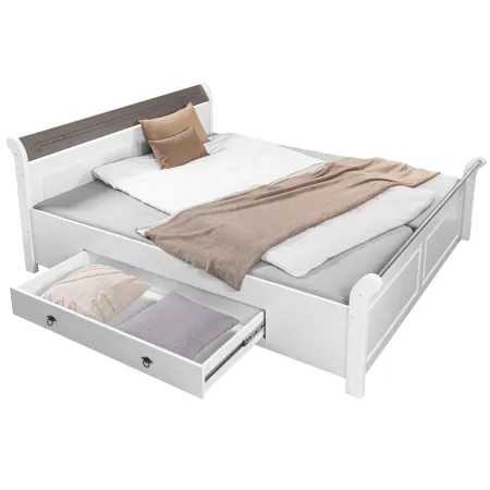 Letto Matrimoniale 180x200 cm Legno Bianco Grigio Cenere con Cassetto