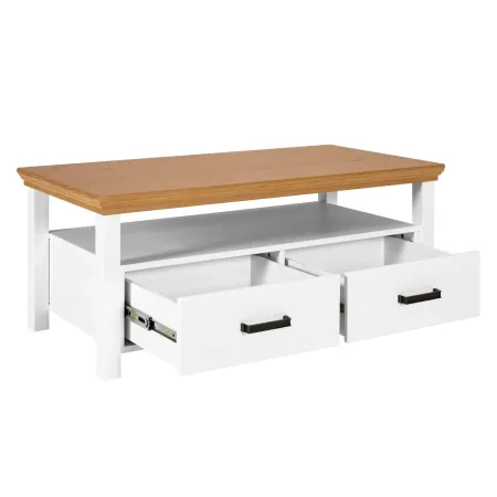 Tavolino da Caffè da Salotto in Legno Bianco Rovere 2 Cassetti Ripiano
