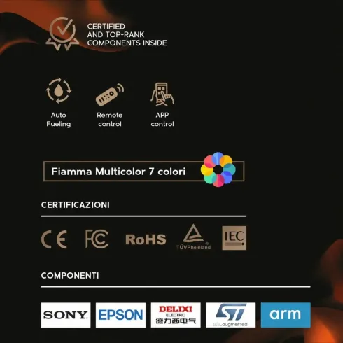 Camino a Vapore Acqueo 3D da Incasso 100 cm con App LED 7 Colori
