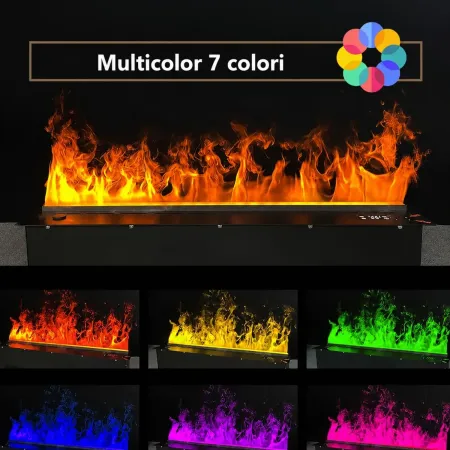 Camino a Vapore Acqueo 3D da Incasso 150 cm con App LED 7 Colori