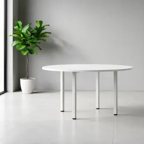 Tavolo Rotondo da Pranzo 120x120 cm Bianco Gambe Alluminio Regolabili 2