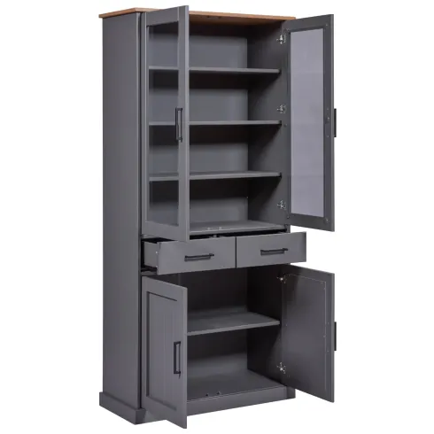 Vetrina 4 Ante 2 Cassetti Credenza Soggiorno in Legno Grigio Rovere