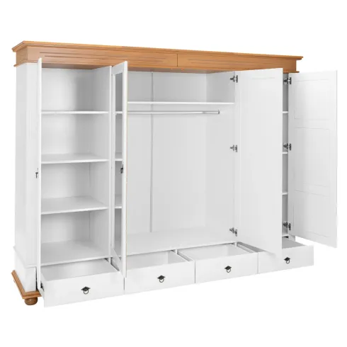 Armadio Camera da Letto 4 Ante Specchi 4 Cassetti Legno Bianco Rovere