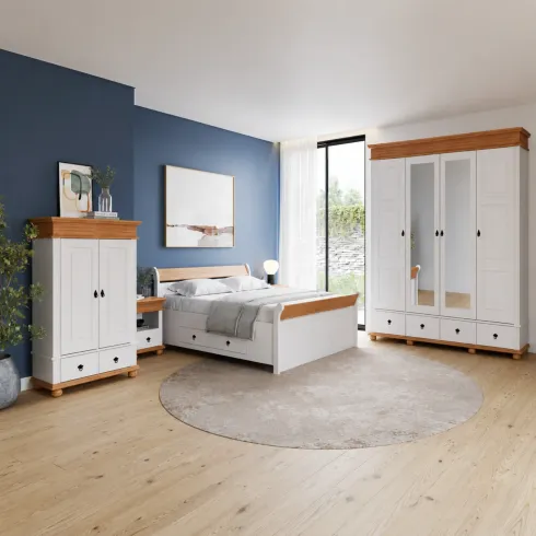 Armadio Camera da Letto 4 Ante Specchi 4 Cassetti Legno Bianco Rovere