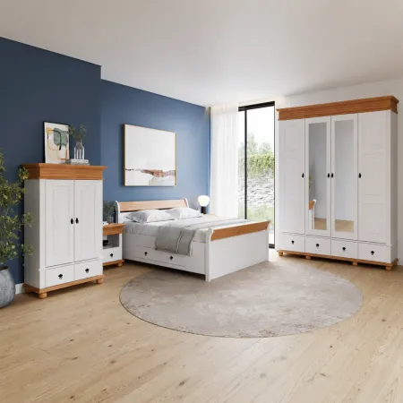 Armadio Camera da Letto 4 Ante Specchi 4 Cassetti Legno Bianco Rovere
