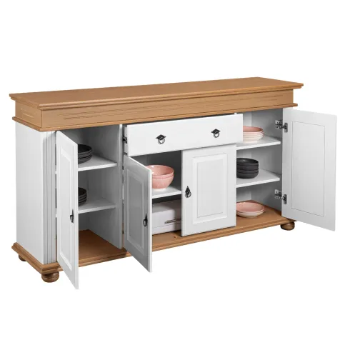 Madia 4 Ante con Cassetto Legno Bianco Rovere Credenza da Soggiorno