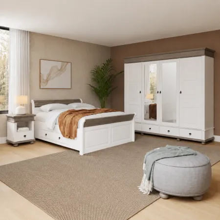 Armadio Camera da Letto 4 Ante Specchi 4 Cassetti Legno Bianco Grigio