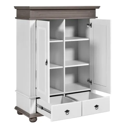 Armadio a 2 Ante con 2 Cassetti Camera da Letto in Legno Bianco Grigio