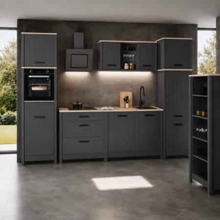 Pensile Cucina Antracite Rovere con Ripiani in Vetro 2 Ante 130x33 cm