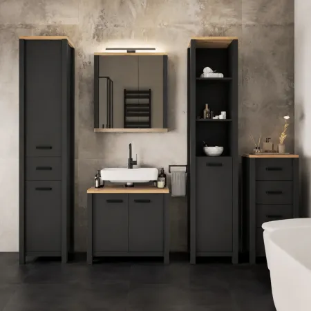 Mobile Bagno Sottolavabo 70 cm 2 Ante Antracite Rovere Idrorepellente