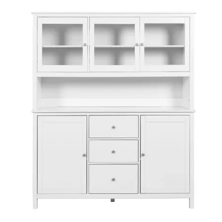 Credenza con Vetrina 5 Ante 3 Cassetti in Legno Bianco da Soggiorno