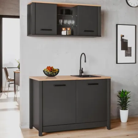 Mobile Cucina Modulare con Pensile e Sottolavello Antracite Rovere