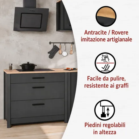 Cucina Componibile 5 Mobili Pensile Colonne Legno Antracite Rovere
